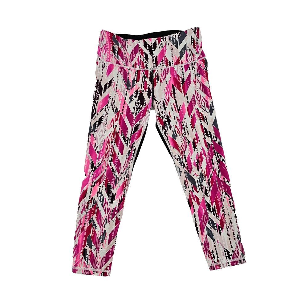 Victoria's Secret Sport VSX Womens Knockout Capri Leggings Chevron Pink Black S‎